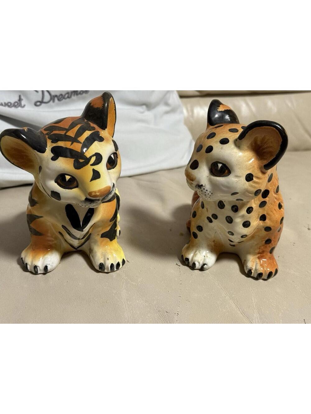 Ceramic Tiger Shafford Mid Century Figurine Wildcat Japan Vintage Lot Of 2